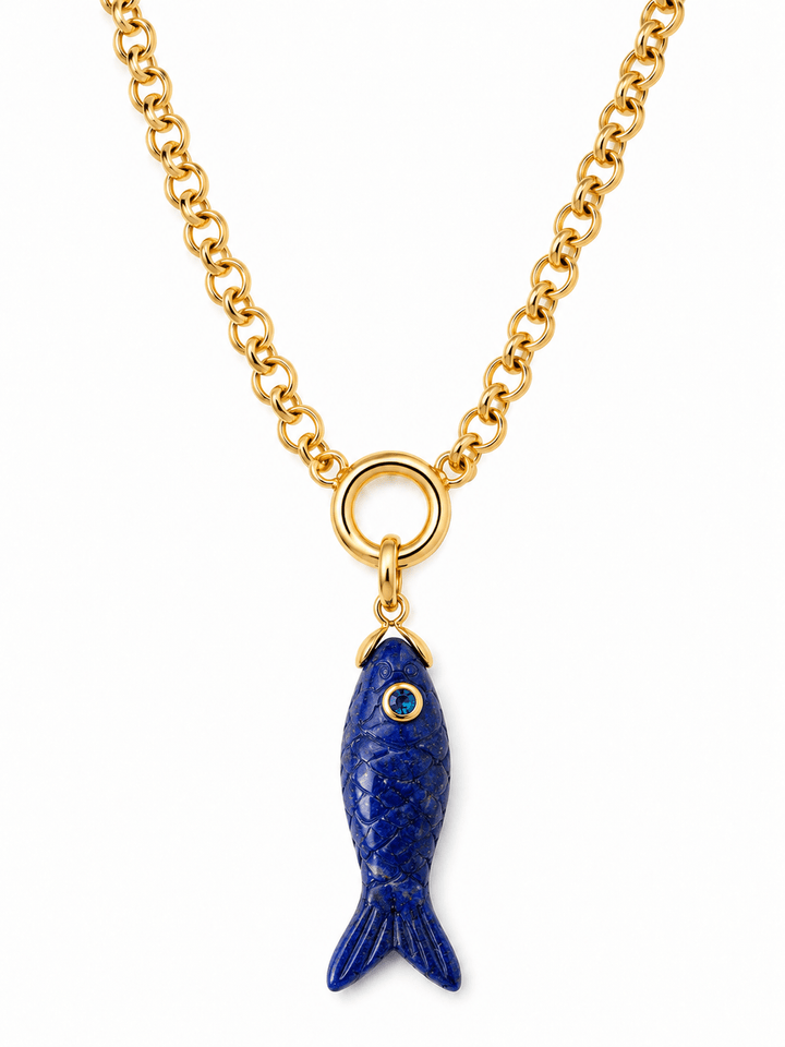 The Mare Fish Necklace — 18” Gold Chain with Round Push Clasp