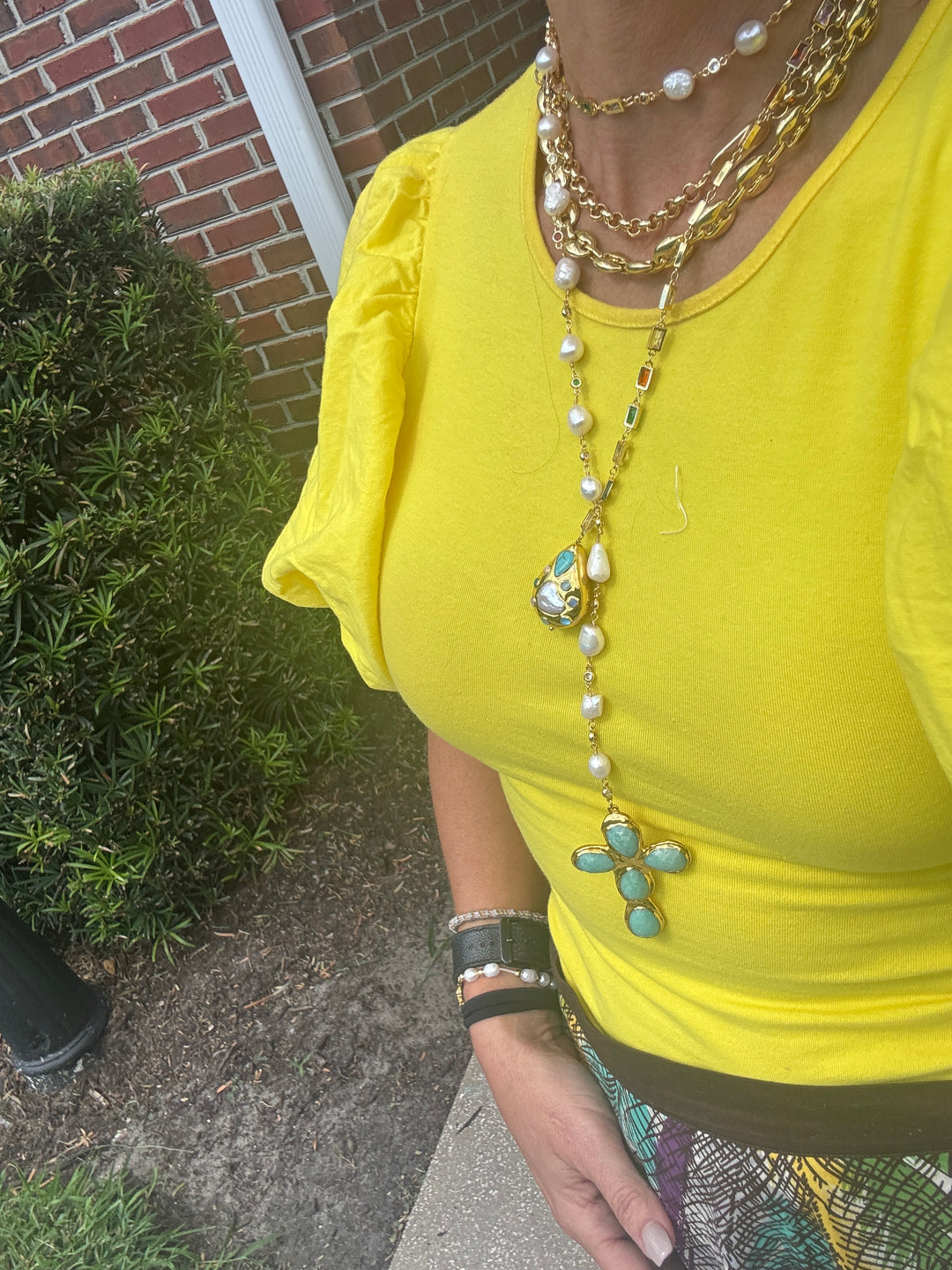 Grace Pearl Lariat Cross Necklace