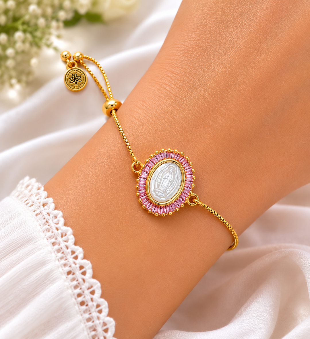 Virgen de Guadalupe Mother of Pearl Gold Bracelet