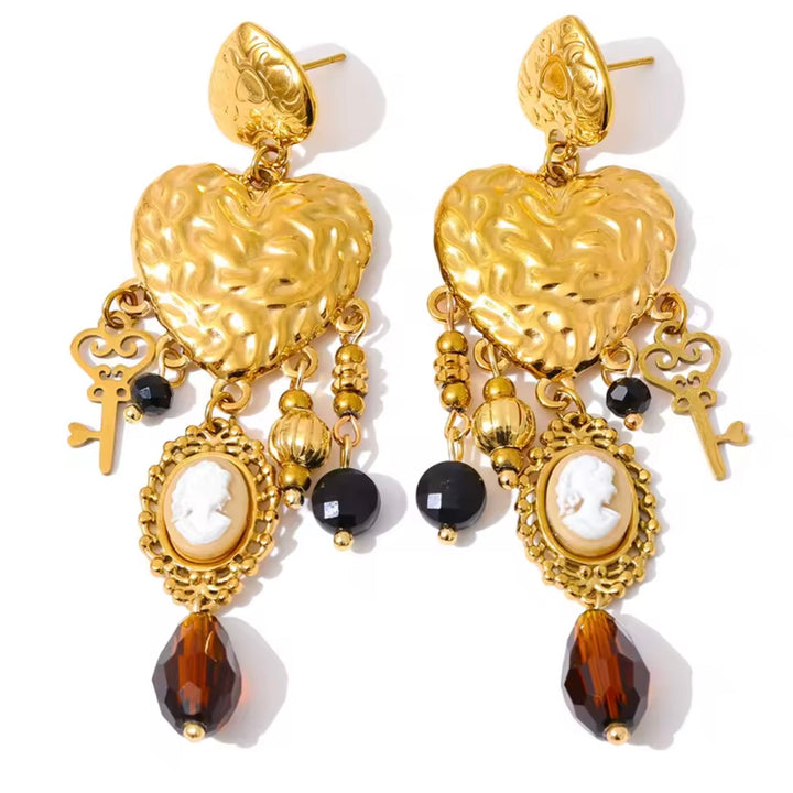 Goddess Cameo Heart Earrings