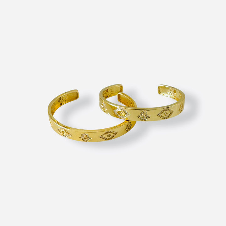 Hamsa &amp; Evil Eye Gold Bangle | Mannaz Designs