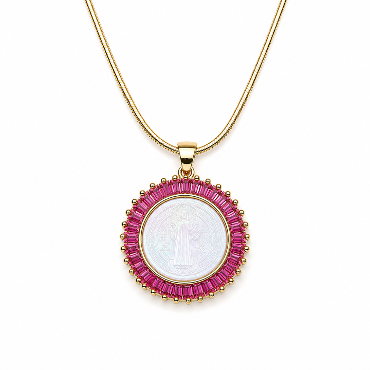 San Benedict Mother of Pearl Protection Necklace