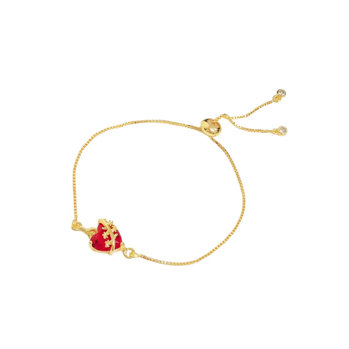Sacred Heart Red Crystal Bracelet – 18K Gold Plated
