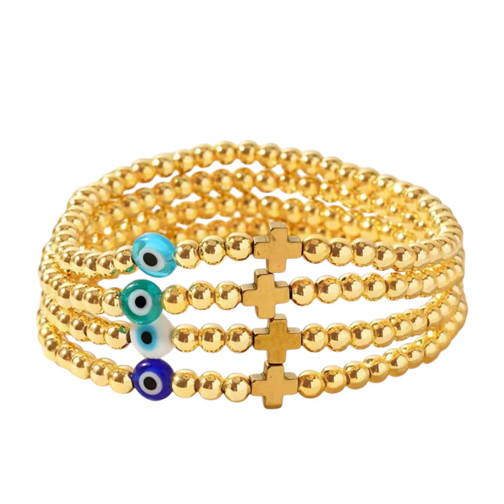 Blessed Bead Bracelet

Gold-Plated Elastic Bracelet with Evil Eye & Cross Char