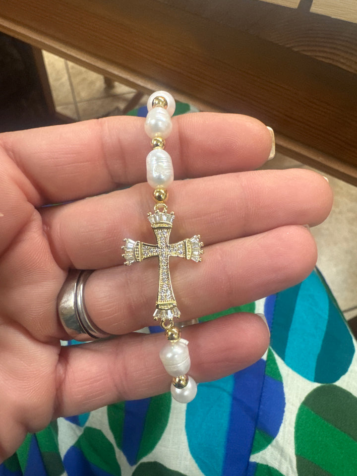 Pearl Cross Bracelet
