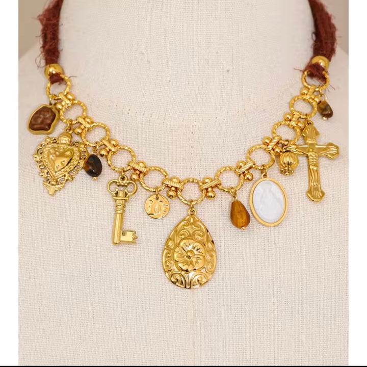Journey Charm Necklace in cloth and chain