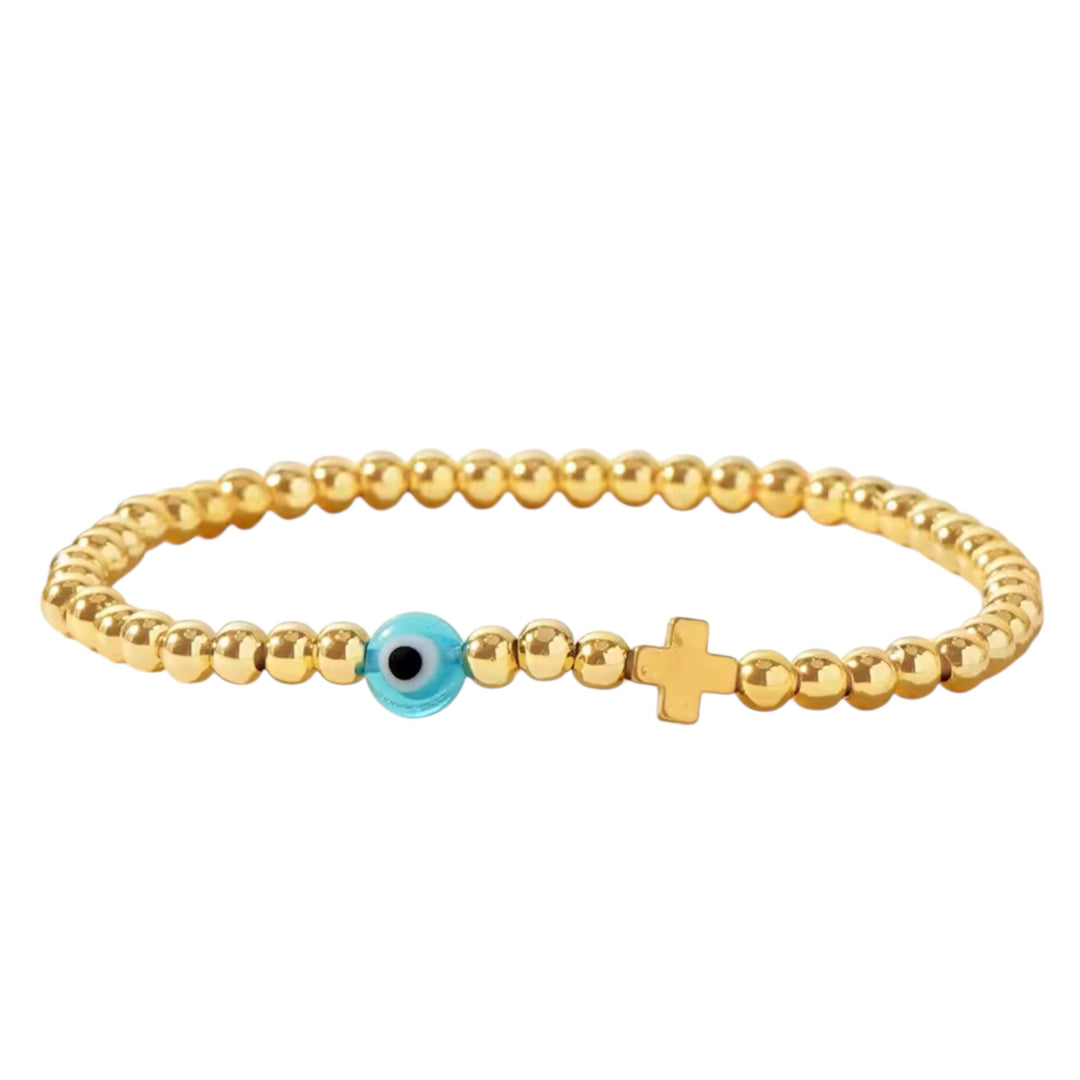 Blessed Bead Bracelet

Gold-Plated Elastic Bracelet with Evil Eye & Cross Char