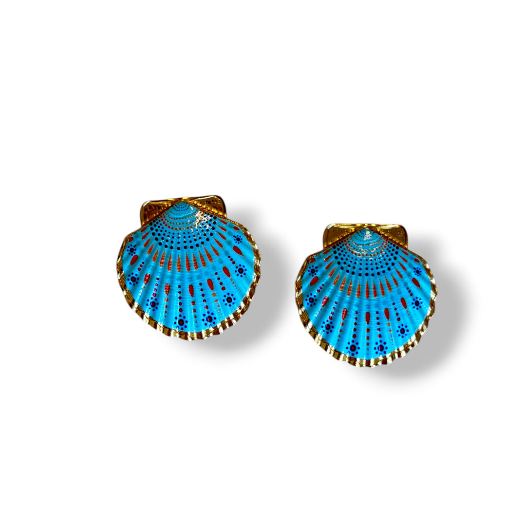 Hand-Painted Enamel Shell Earrings - PVD Gold