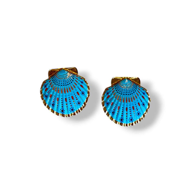 Hand-Painted Enamel Shell Earrings - PVD Gold