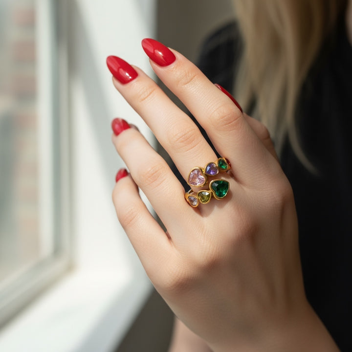 Heart Row Stone Ring