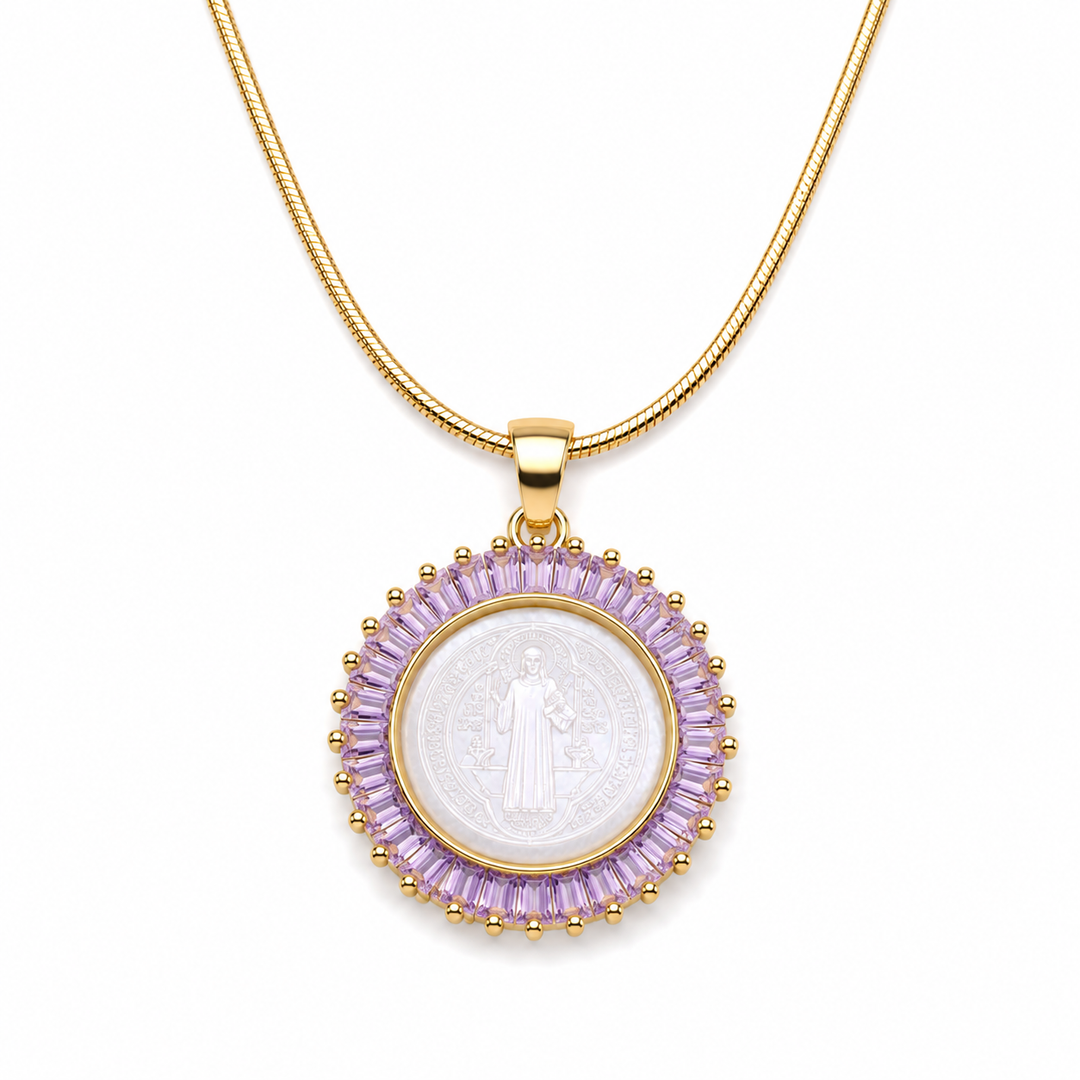 San Benedict Mother of Pearl Protection Necklace