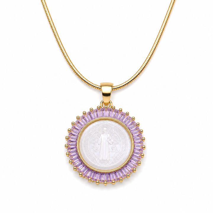 San Benedict Mother of Pearl Protection Necklace