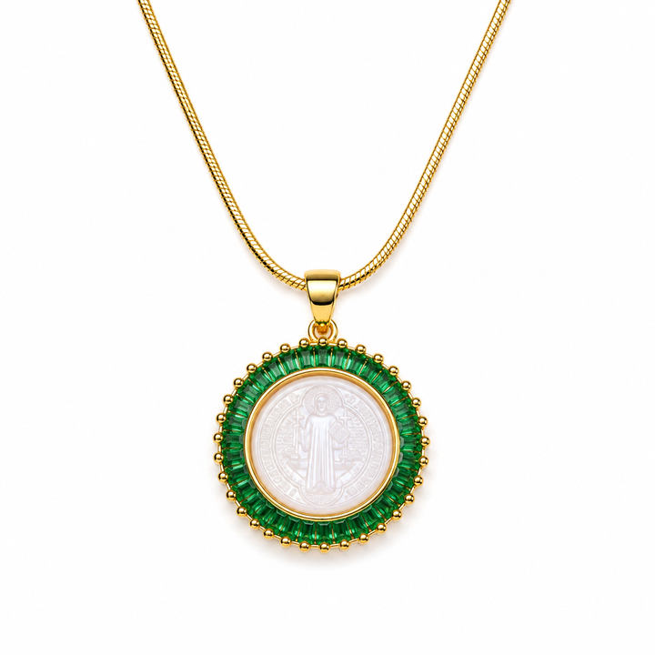 San Benedict Mother of Pearl Protection Necklace
