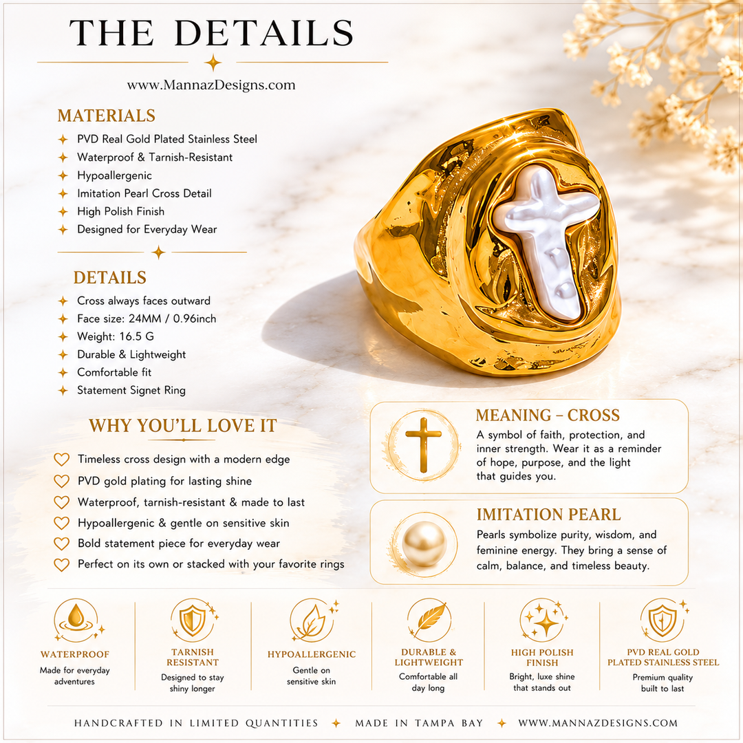 Madonna Pearl Cross Ring