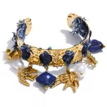 Denim Charm Gold Bangle Bracelet