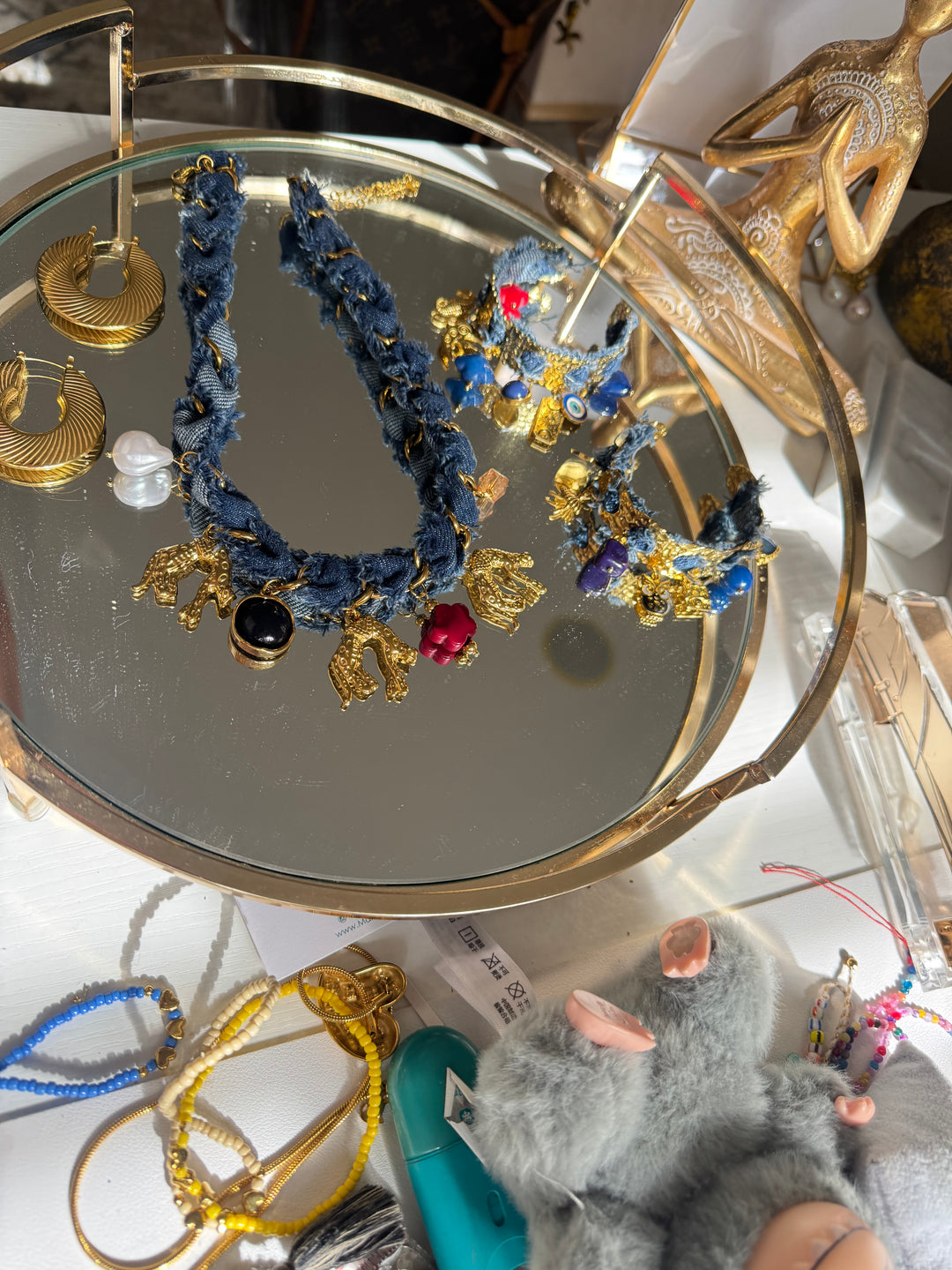 Denim Charm Gold Bangle Bracelet