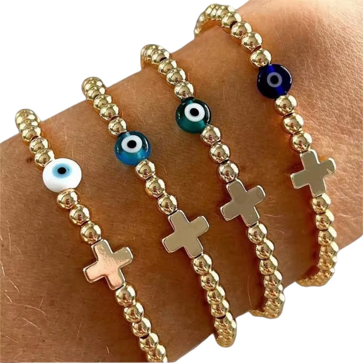 Blessed Bead Bracelet

Gold-Plated Elastic Bracelet with Evil Eye & Cross Char
