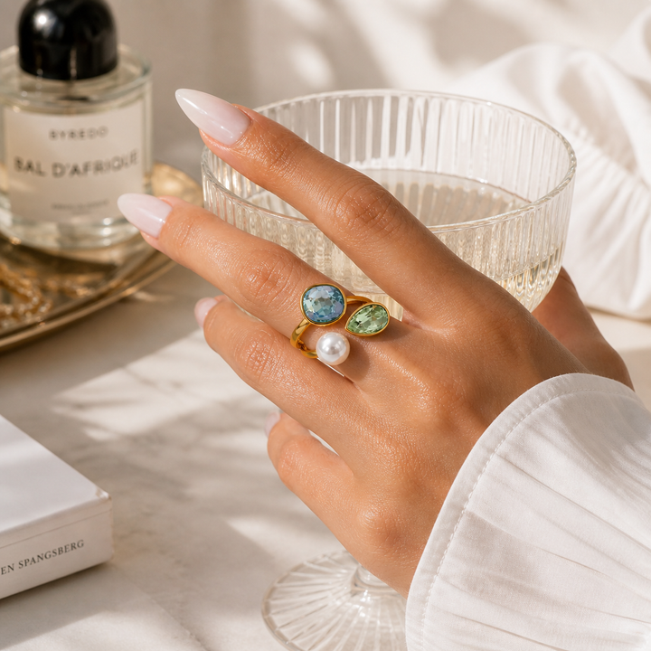 The Grace Ring – Crystal &amp; Pearl Statement Ring
