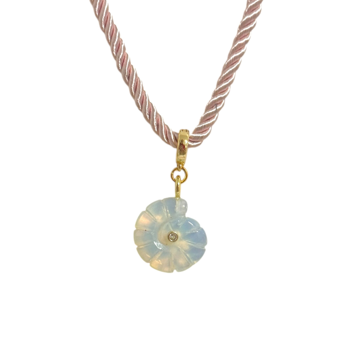 White Opal Snail Pendant Necklace - Natural Stone Talisman
