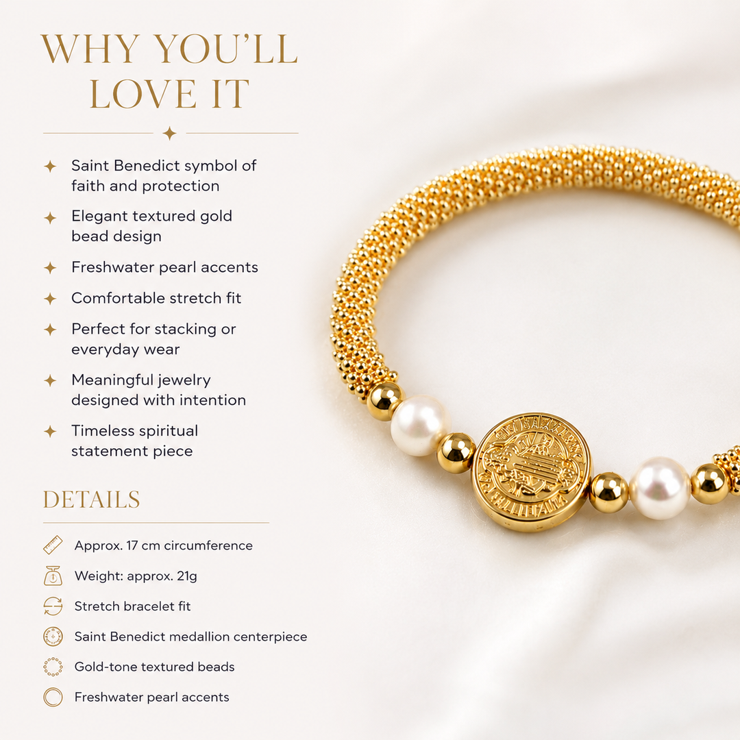 Saint Benedict Pearl Stretch Bracelet