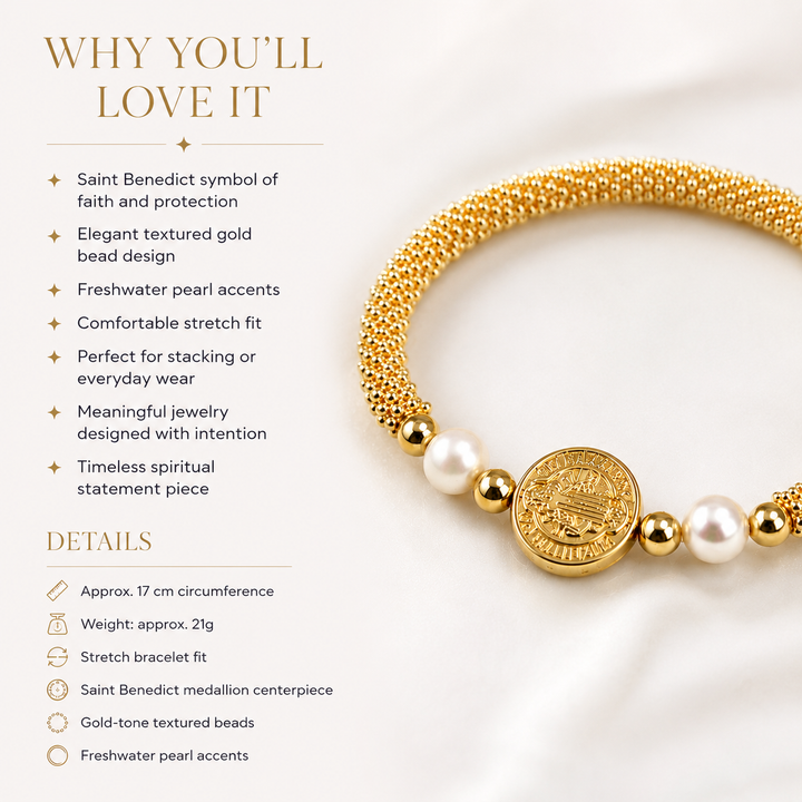 Saint Benedict Pearl Stretch Bracelet