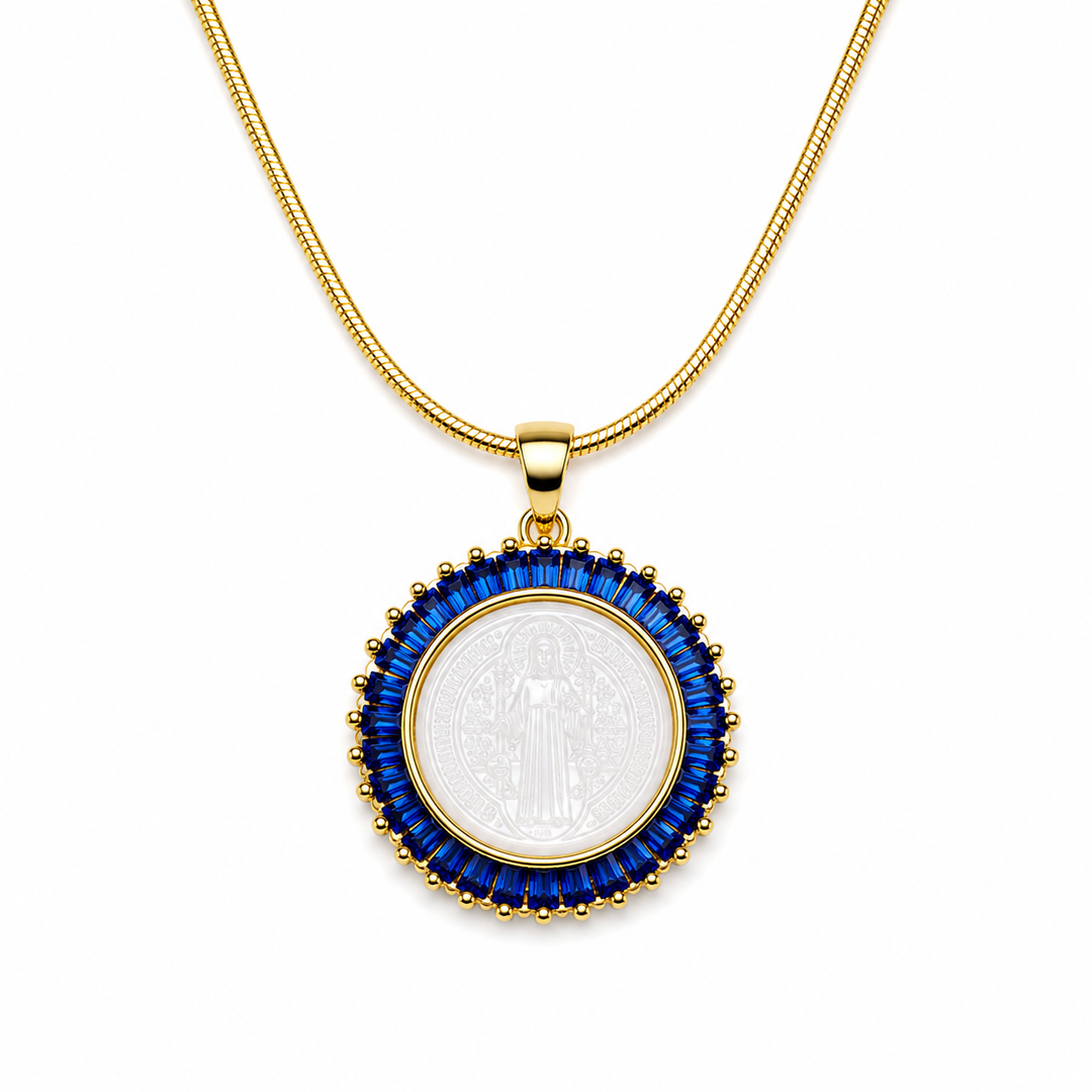 San Benedict Mother of Pearl Protection Necklace