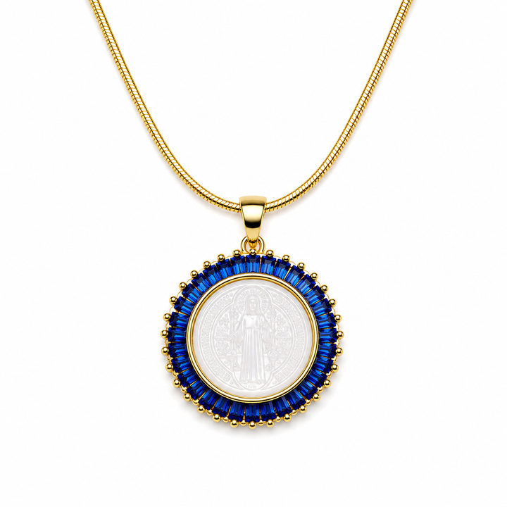 San Benedict Mother of Pearl Protection Necklace