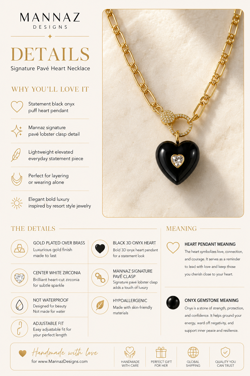 Black Onyx Heart Necklace