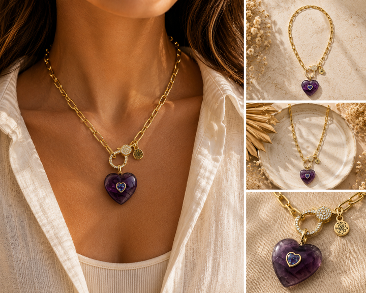 Amethyst Heart Pendant Necklace