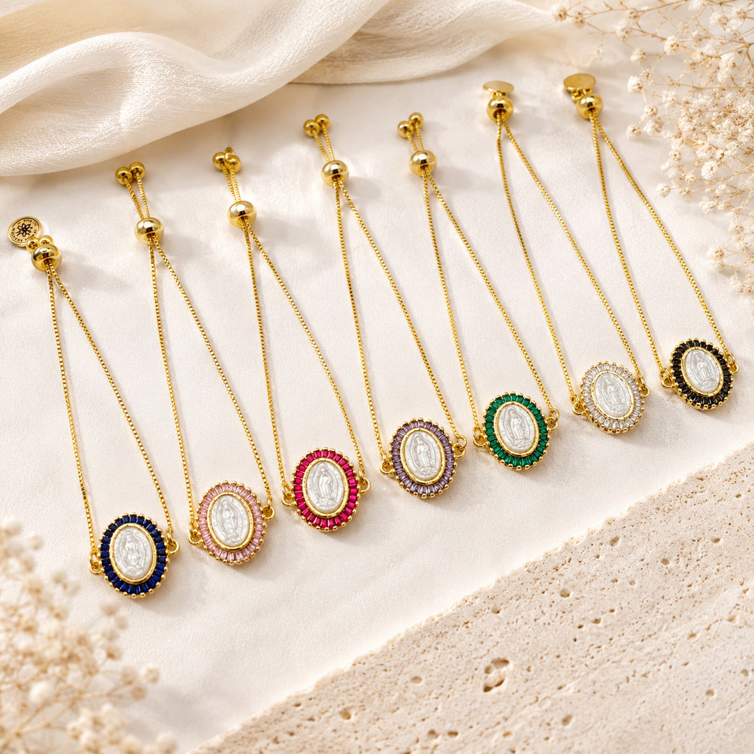 Virgen de Guadalupe Mother of Pearl Gold Bracelet
