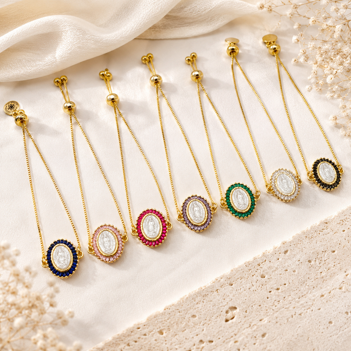 Virgen de Guadalupe Mother of Pearl Gold Bracelet