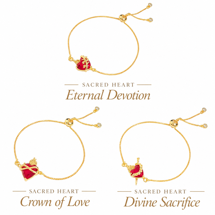 Sacred Heart Red Crystal Bracelet – 18K Gold Plated