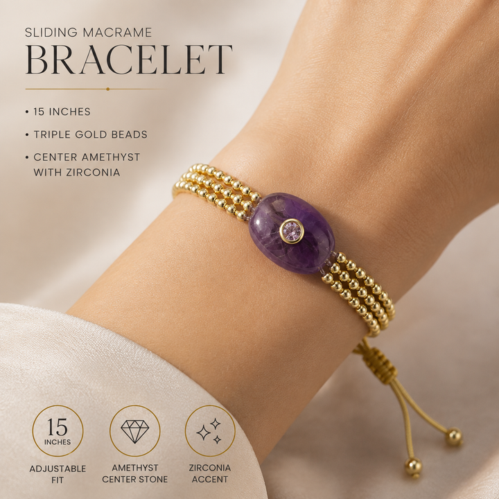 The Intention Bracelet — Gemstone Macramé Gold Beaded Bracelet