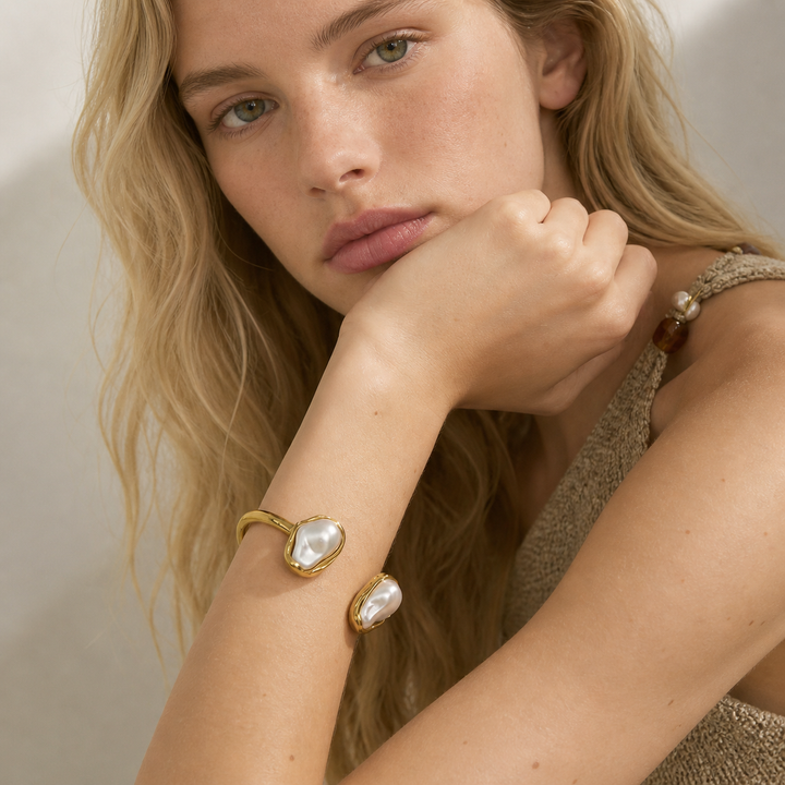 The Aura Bangle – Baroque Pearl Statement Cuff