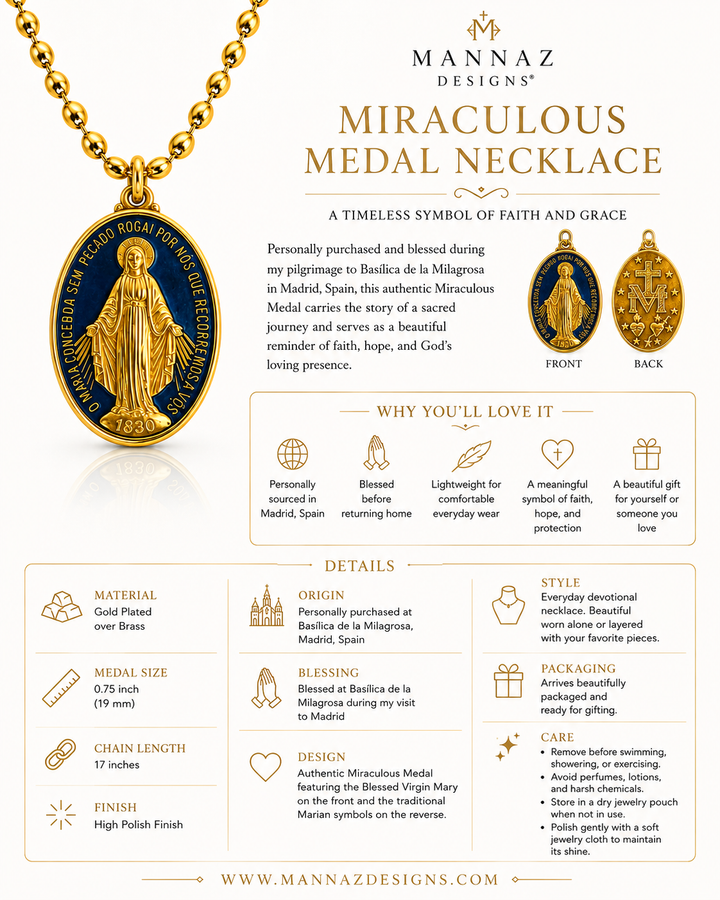 Miraculous Medal Necklace, Blessed at Basílica de la Milagrosa, Madrid