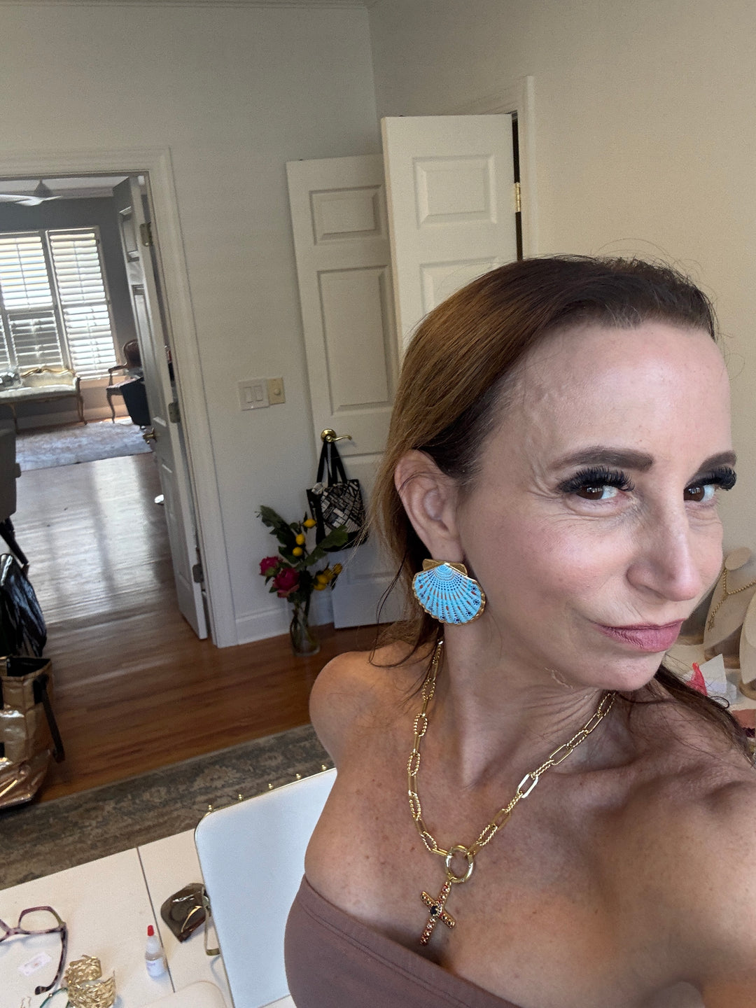 Hand-Painted Enamel Shell Earrings - PVD Gold