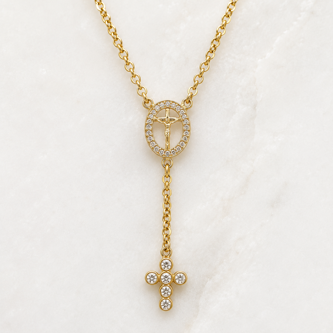 Sacred Crucifix Rosary Lariat Necklace