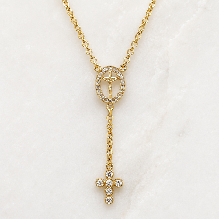Sacred Crucifix Rosary Lariat Necklace