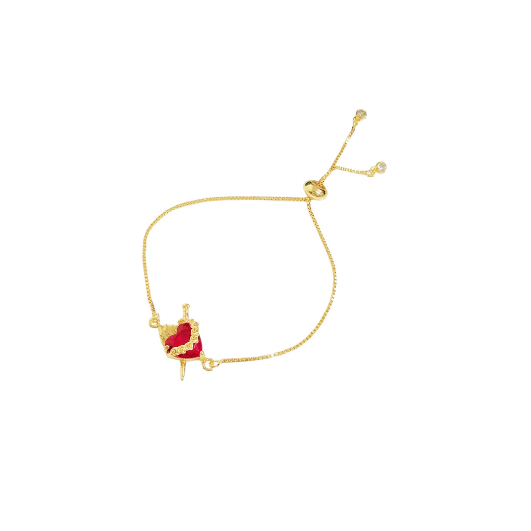 Sacred Heart Red Crystal Bracelet – 18K Gold Plated