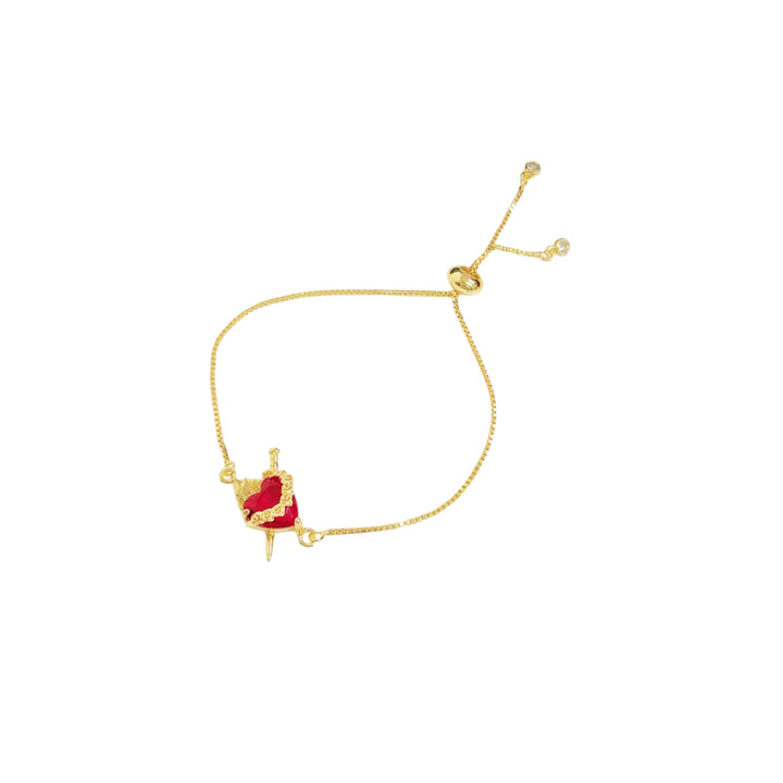 Sacred Heart Red Crystal Bracelet – 18K Gold Plated