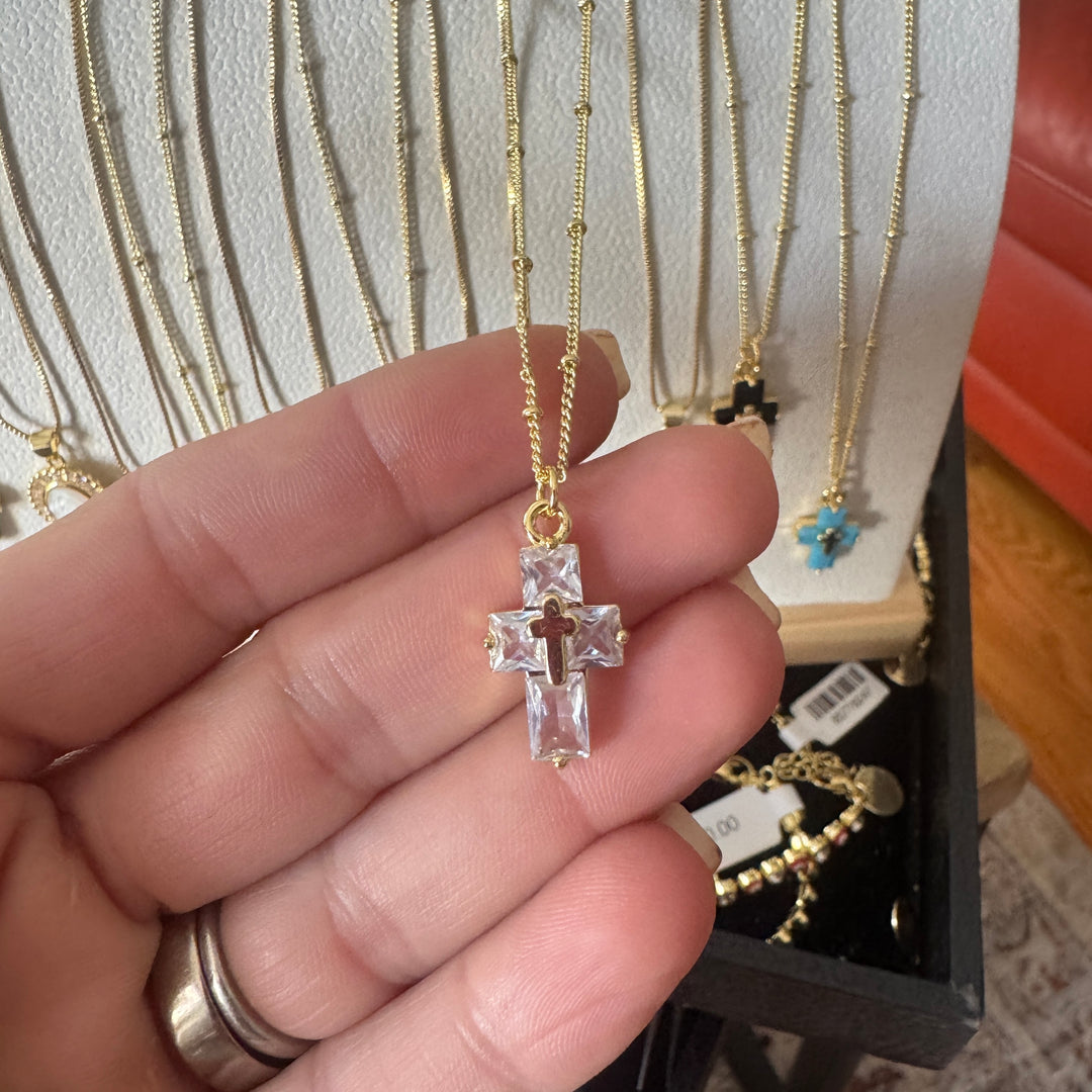Dainty Crystal Cross Necklace