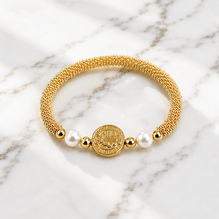 Saint Benedict Pearl Stretch Bracelet