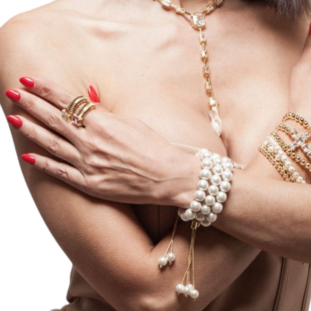  Default Title Bracelets Mannaz Designs Carla Gold and Pearls Adjustable Bracelet 