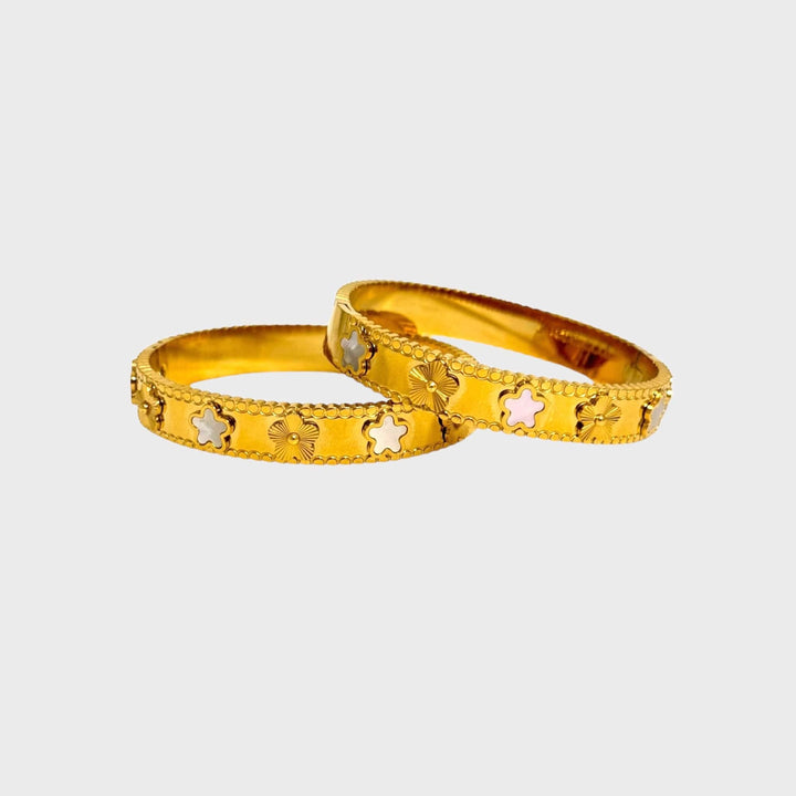  Black  Mannaz Designs Clover Gold Bangle Bracelets 