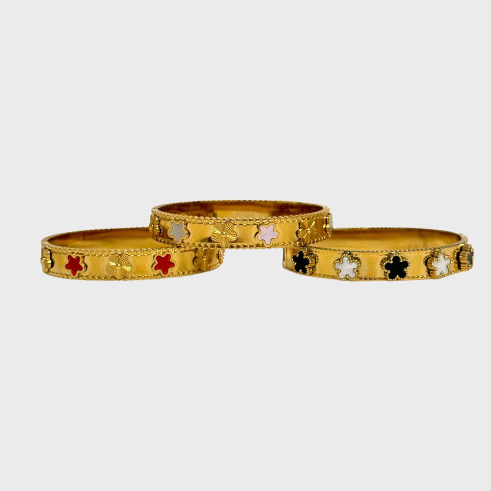  Black  Mannaz Designs Clover Gold Bangle Bracelets 