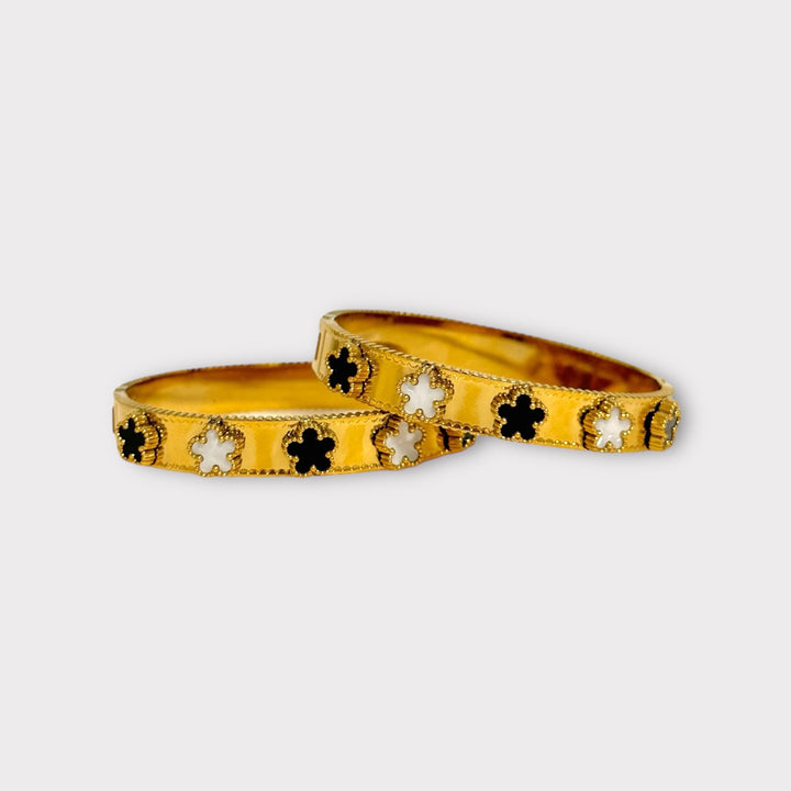 Spring 2024 Black  Mannaz Designs Clover Gold Bangle Bracelets 