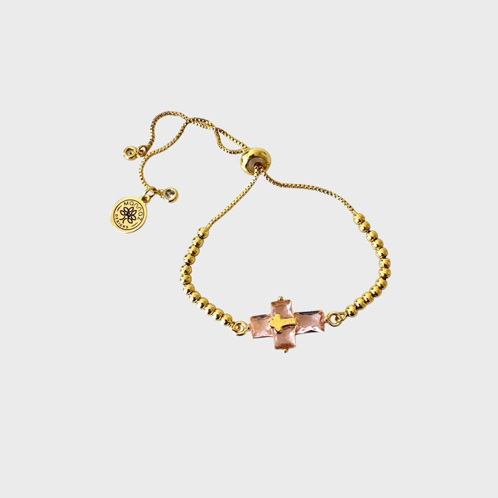 Fall 23 Pink  Mannaz Designs Cross Color Crystal Gold Bracelets 