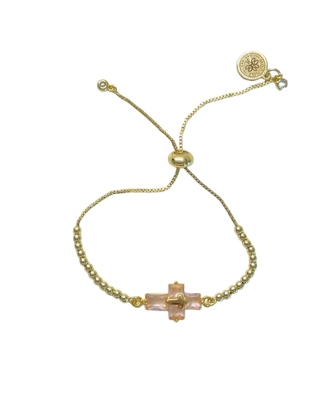 Fall 23 Pink  Mannaz Designs Cross Color Crystal Gold Bracelets 