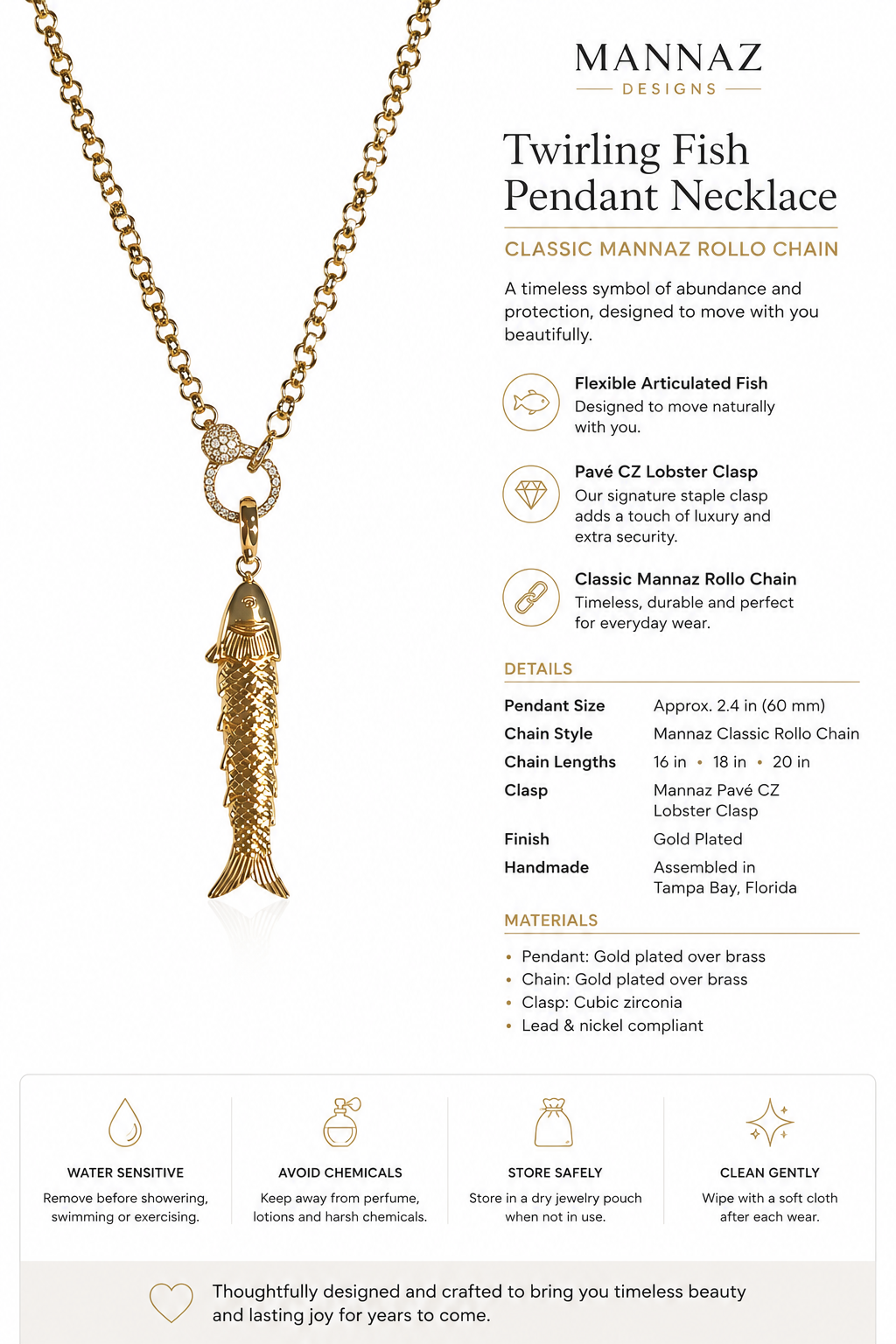 Twirling Fish Pendant Necklace