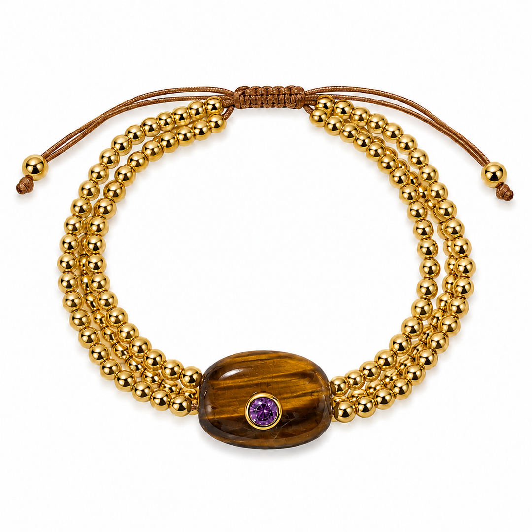 The Intention Bracelet — Gemstone Macramé Gold Beaded Bracelet